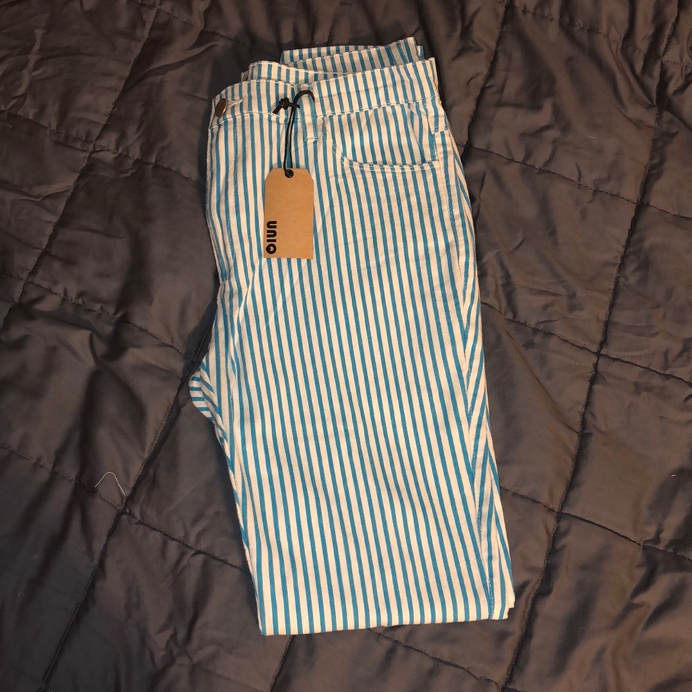 Blue and White Stripped Skinny jeans